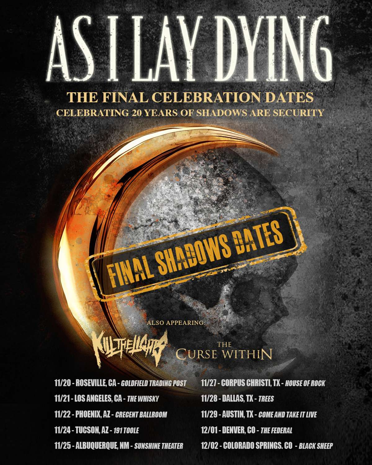 AS I LAY DYING: The Final Dates Celebrating 20 Years of ‘Shadows Are Security’