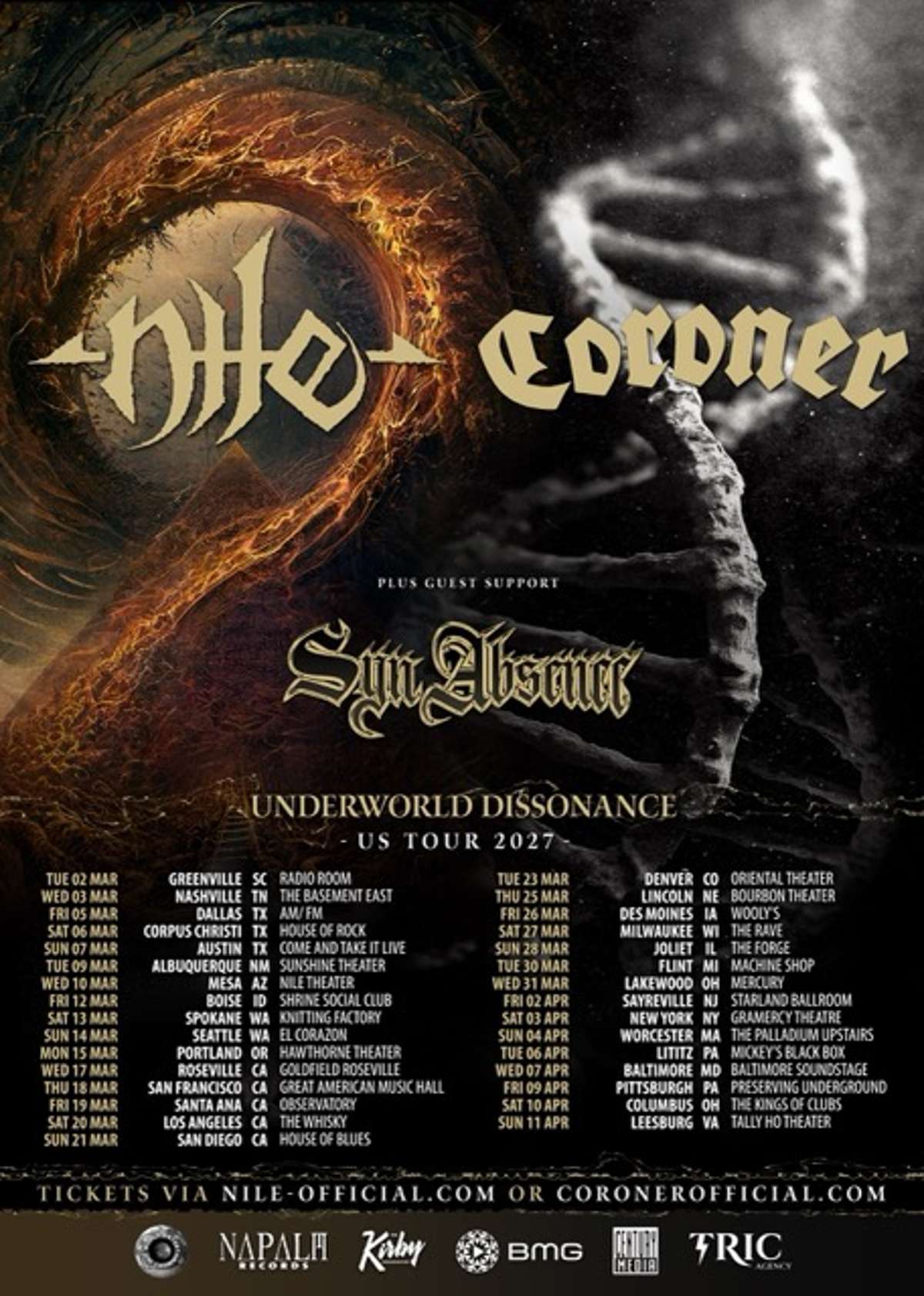 Nile & Coroner: Underworld Dissonance US Tour 2027